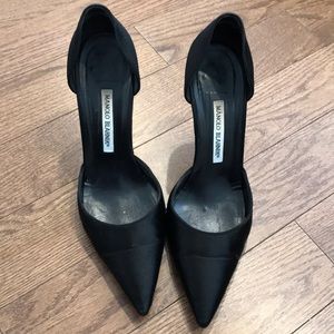Manolo Blahnik Black Satin D’orsay Pump